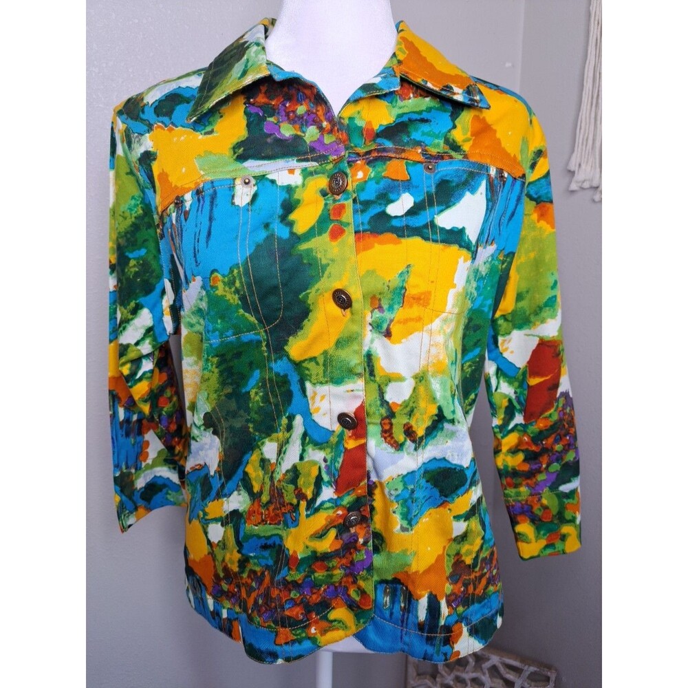 Vtg Kaktus Art To Wear Jacket Cotton Soft Denim Abstract Multicolor Teacher 90's
